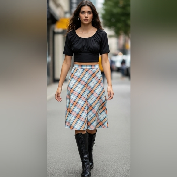 True Vintage 60s/70s Sears Plaid Skirt | Preppy A- line Midi - Picture 9 of 14